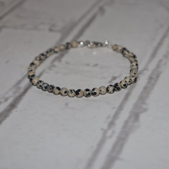 Dalmatian Jasper Beaded Bracelet | 7.5" | Silver Clasp | Natural Stone | NWoT - Picture 4 of 5